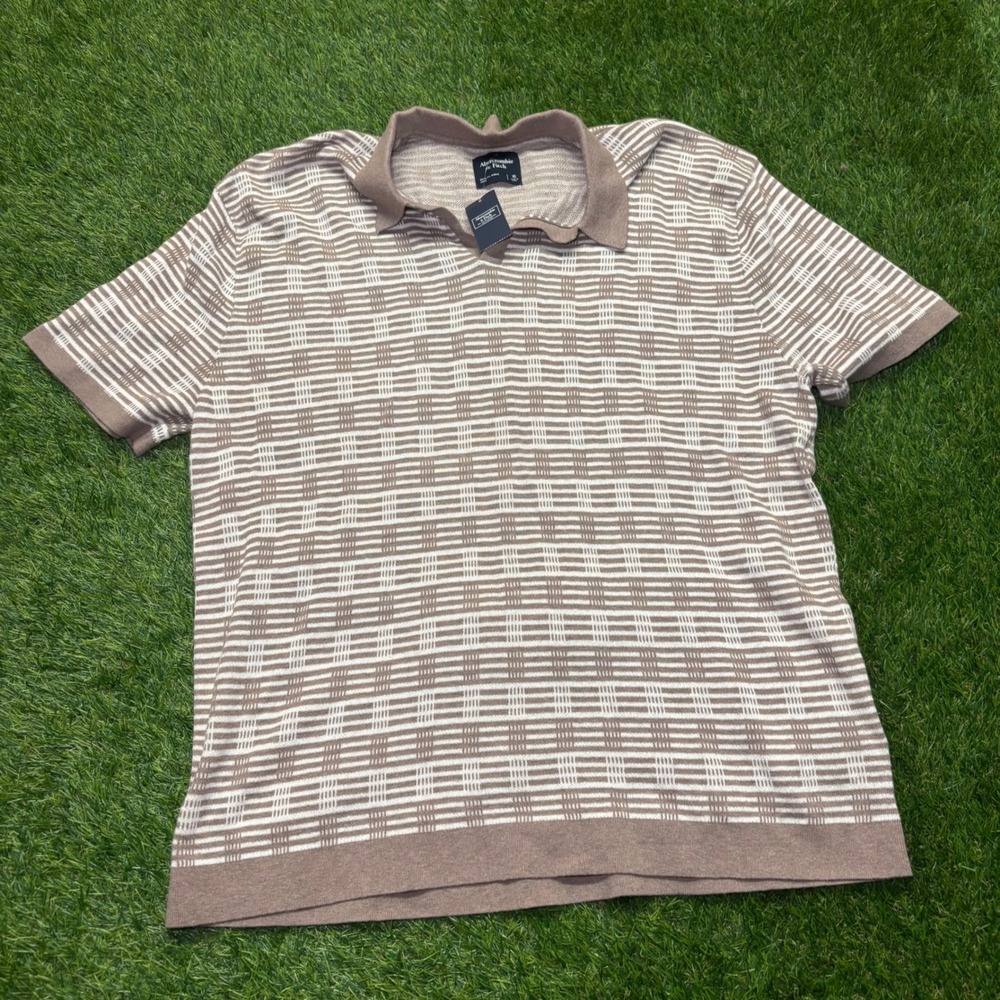 Abercrombie & Fitch Mens XL Brown Geometric Knit Short Sleeve Sweater Polo New